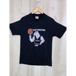 Vintage 80s-90s ONU Bear Basketball Camp Single Stitch Black Shirt Large-11402